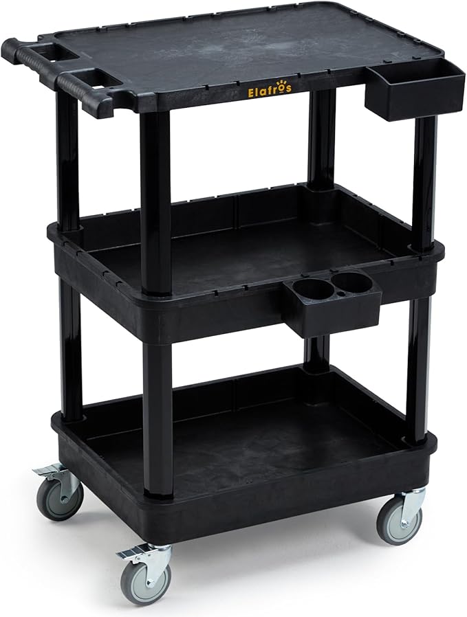 ELAFROS 3-Tier Flat Top & Deep Tub Rolling Utility Cart, 27.5 x 18.25 in | 330 by ELAFROS