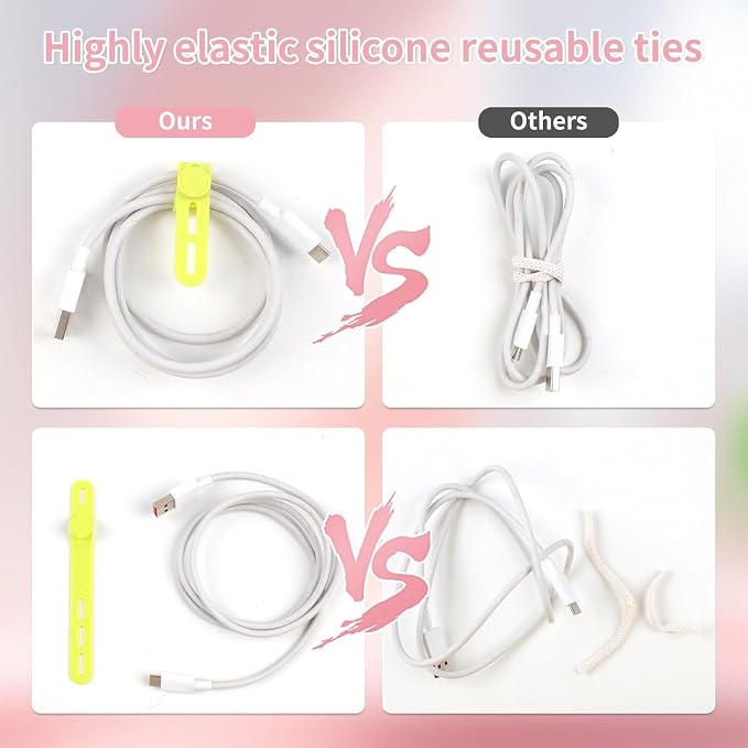 Oligei 50 Pcs Silicone Cable Ties, Cable Ties Reusable, High Elasticity Cord - Image 4