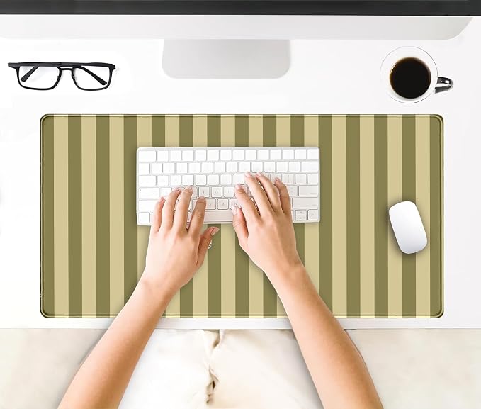 Olive Yellow Striped Desk Mat Cute Pastel XXL Large Gaming Mouse Pad Desk Pad - Image 4