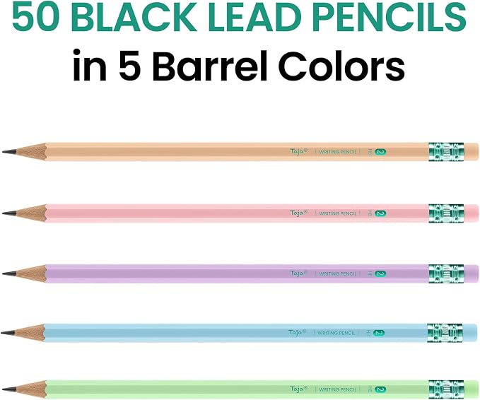 Taja 50 Pack Wood-Cased #2 HB Pencils, Bulk Pre-Sharpened Pencils - Image 2
