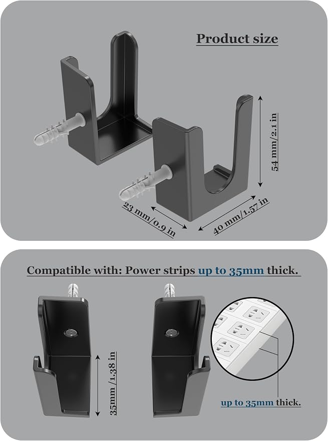 Power Strip Holder, 2 Set Power Strip Wall Mount, Punch Free Socket Holder Fit - Image 2