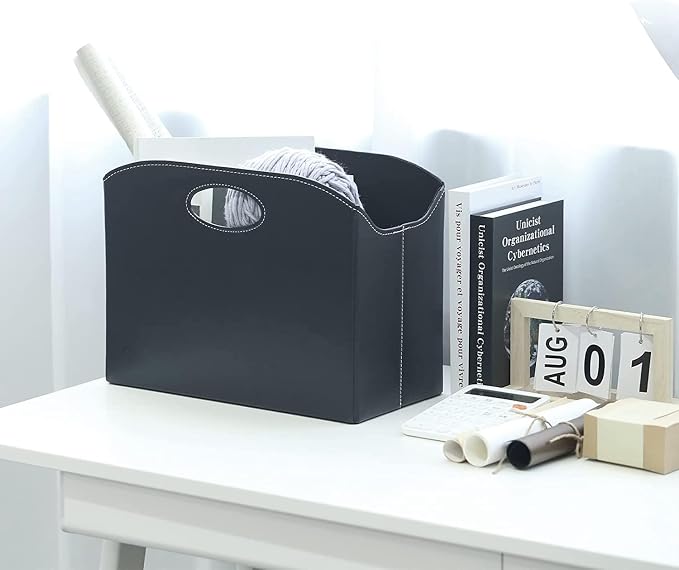 EZDeco Magazine Holder Foldable Magazine Rack Floor PU Leather File Holder - Image 4