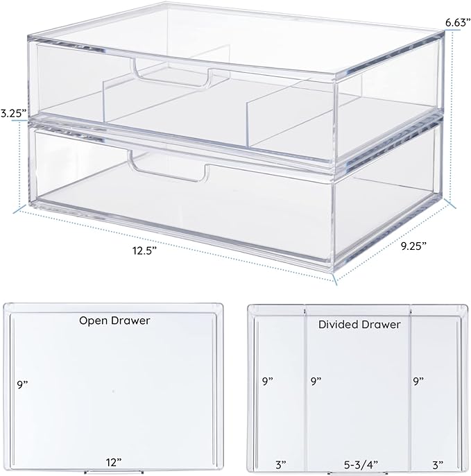 STORi STAX Plastic Stackable Organizer Drawers Clear | 12.5" Wide | Set - Image 3