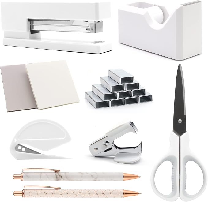 White Office Supplies, Shellvcase White Desk Accessories, Stapler and Tape by Shellvcase