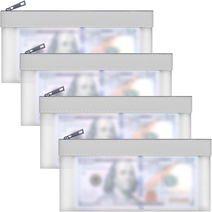 4 Pieces Money Bags With Zipper, Cash Bag, 7.6 x 3.7 inch Money Pouch, Bank Bag by VOCHIC