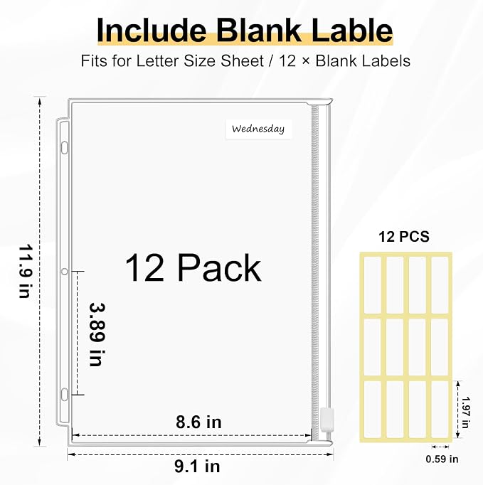 KTRIO 12 Pack Binder Pockets, 8.5 x 11 Zipper Pouches - Image 2