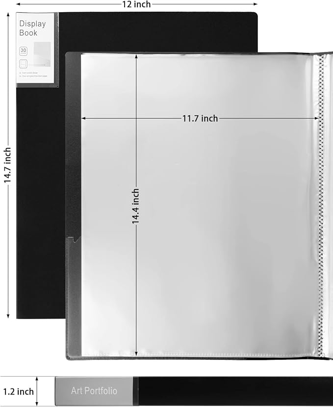 Folder with Plastic Sleeves 2 Packs 11"x14" Black Portfolio Folder - Image 2