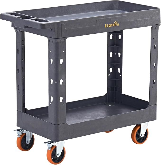 ELAFROS 2-Tier Heavy Duty Utility Rolling Cart, 34 x 17 in, Full Swivel Wheels by ELAFROS