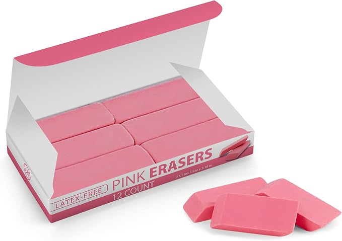 Pink Erasers, Latex Free Pink Pearl Erasers by UltimateStationery
