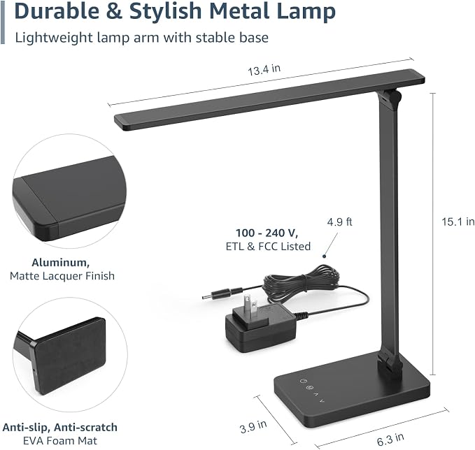 Lepro LED Desk Lamp for Home Office, 9.5W 750LM Metal Touch Control Desk Light - Image 6