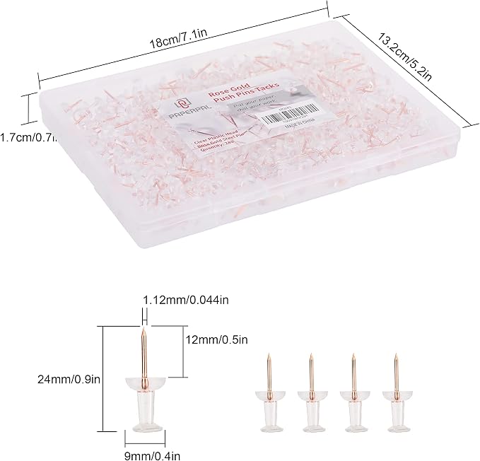 PAPERPAL Rose Gold Push Pins for Cork Boards, 1 Inch, offices and schools - Image 2