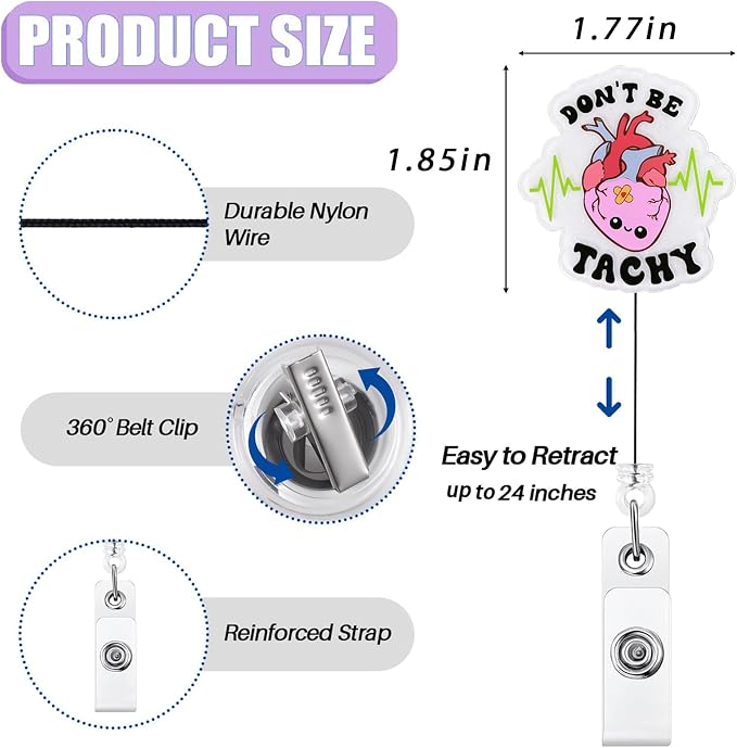 Funny Cardiac Nurse Badge Reel Retractable, Don't Be Tachy Badge Reel - Image 2