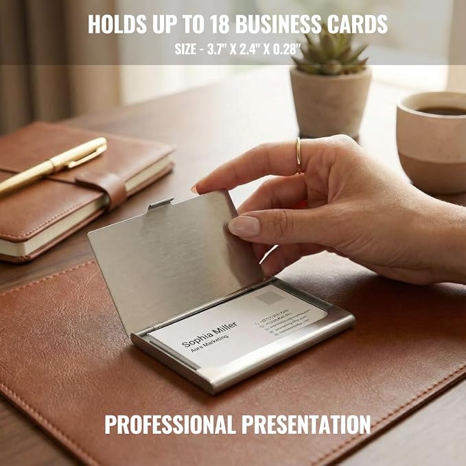 Business Card Holder, for Men and Women, Slim Minimalist Design Case, Stainless - Image 7