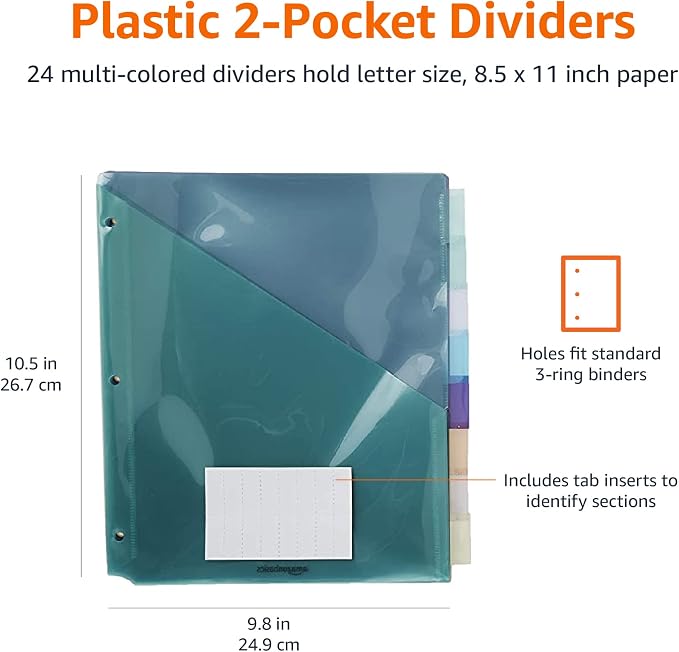 Amazon Basics Tab Dividers for 3 Ring Binder, Two Pocket, Letter Size - Image 8