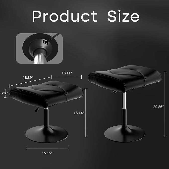 VECELO Foot Rest Under Desk Ottoman, PU Height Adjustable Footrest - Image 2