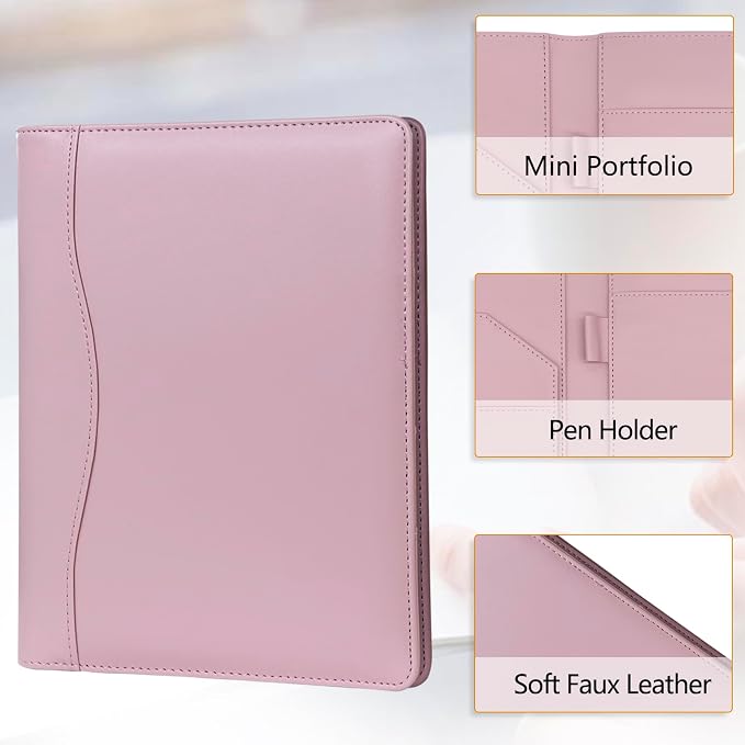 Leather Portfolio Binder 5 x 8, Mini Soft Leather Padfolio A5 Business Binder - Image 4