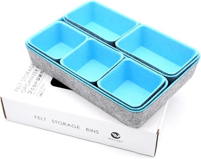 Welaxy 8pc Desk Drawer Organizer Tray Baby Blue Office Storage Bins Shallow - Image 5