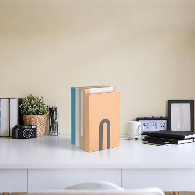 Chunful 6 Pcs Gray Book Ends for Shelves Modern Metal Small Bookends Book Shelf - Image 6