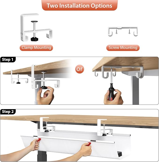 Univivi No Drill Under Desk Cable Management Tray, Clamp/Screw Mount Desk Cable - Image 6