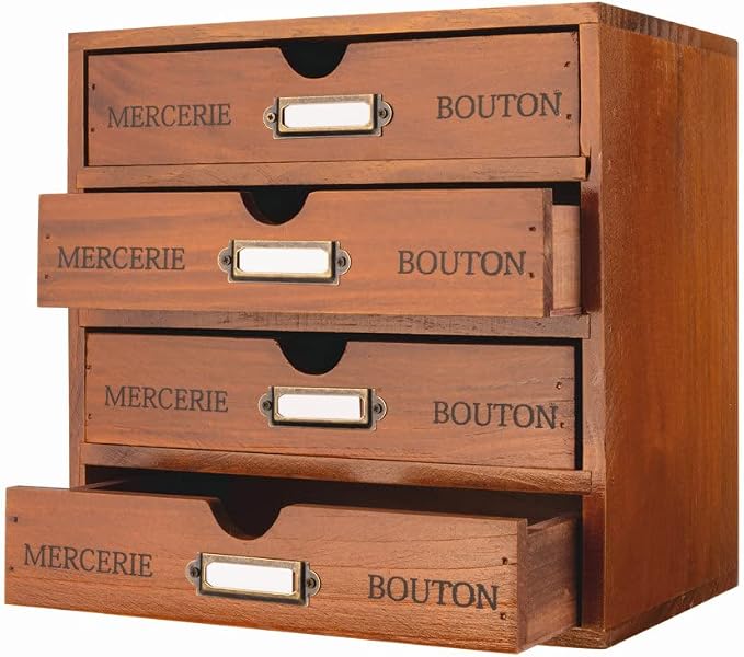 Wooden Storage Box with 4 Drawers Vintage Office Supplies and Accessories by PACKGILO