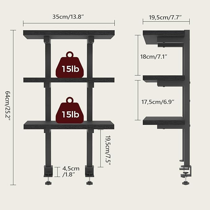 MAHANCRIS Clamp On Desk Organizer, 3-Tier Desktop Bookshelf, Adjustable Desk - Image 3