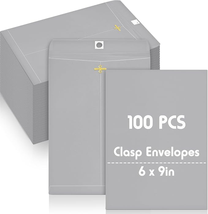 Geyee 100 Pcs Clasp Manilla Envelopes 6 x 9 Inch Gummed Colored Envelopes by Geyee