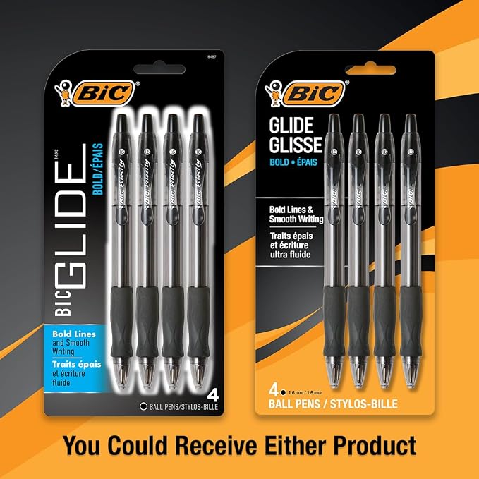 BIC Glide Bold Black Ballpoint Pens, Bold Point, Retractable Ballpoint Pens - Image 3