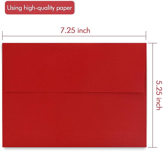 A7 Red Invitation 5x7 Envelopes 100 Pack- Self Seal, Square Flap, invitations - Image 2