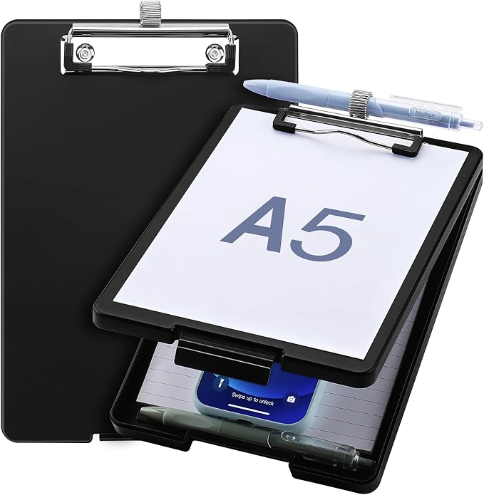 Meiikun Small Clipboard with Storage, A5 Clipboards with Pen Holder, Half by Meiikun
