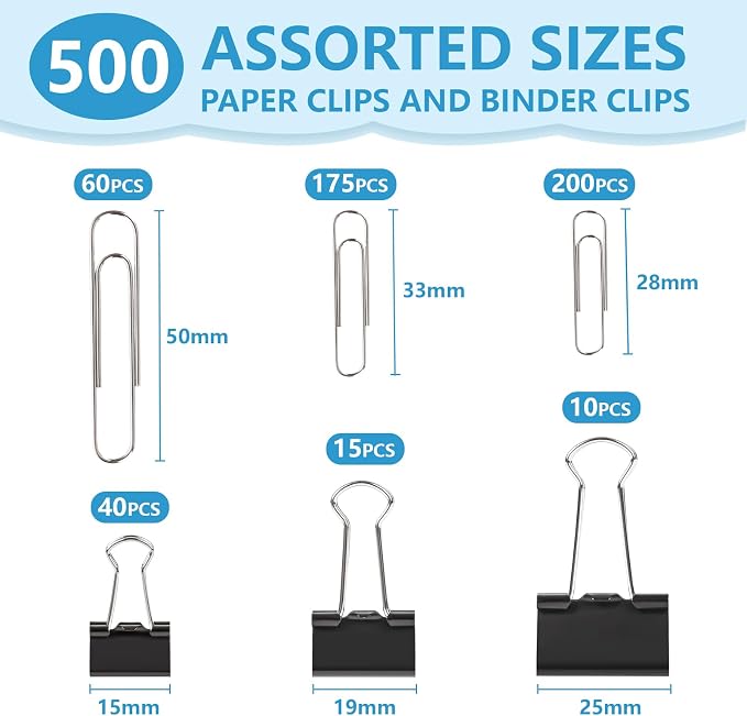 500PCS Paper Clips and Binder Clips Assorted Sizes, 3 Sizes in One Pack - Image 2