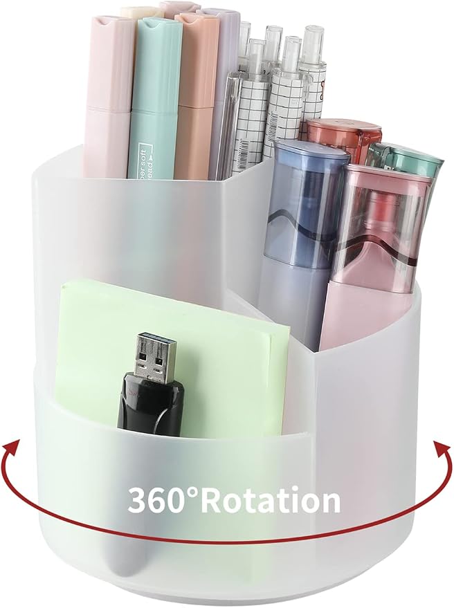 Desk Pencil Pen Holder, 3 Slots 360-Degree Spinning Organizers, Desktop Storage by EDENMS