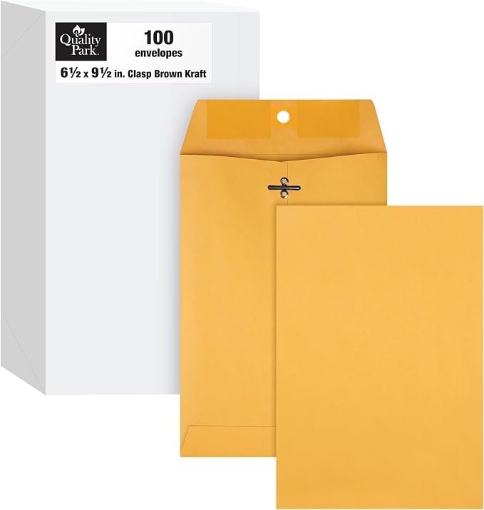 Quality Park 6-1/2 x 9-1/2 Clasp Envelopes, Clasp and Gummed Closures by Quality+Park