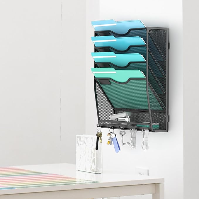 Gawerk 5-Tier Wall File Organizer Hanging Wall File Holder Wall Mount Paper - Image 5