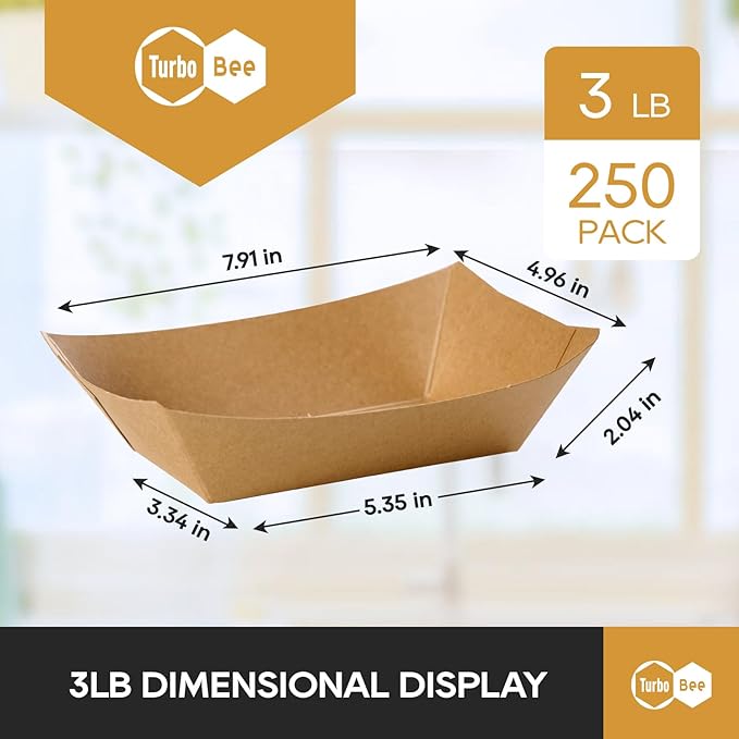 Disposable Paper Food Trays 3lb, 250 Pack Large Brown Paper Boats - Image 3