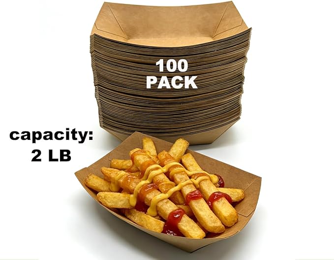 100 Pack, 2lb Paper Food Trays, Disposable Food Trays, Suitable - Image 2