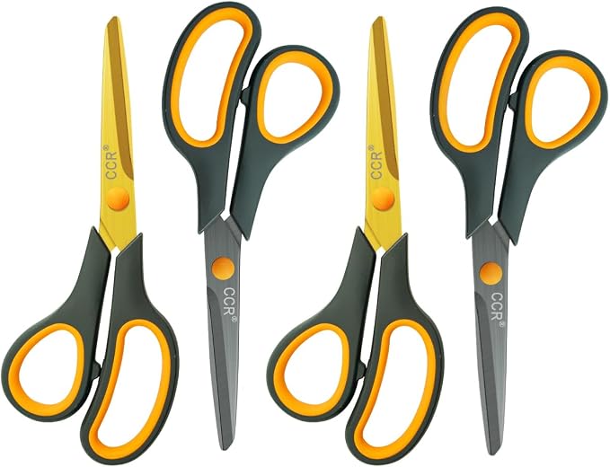 CCR Scissors 8 Inch Soft Comfort-Grip Handles Sharp Titanium Coating Blades by CCR