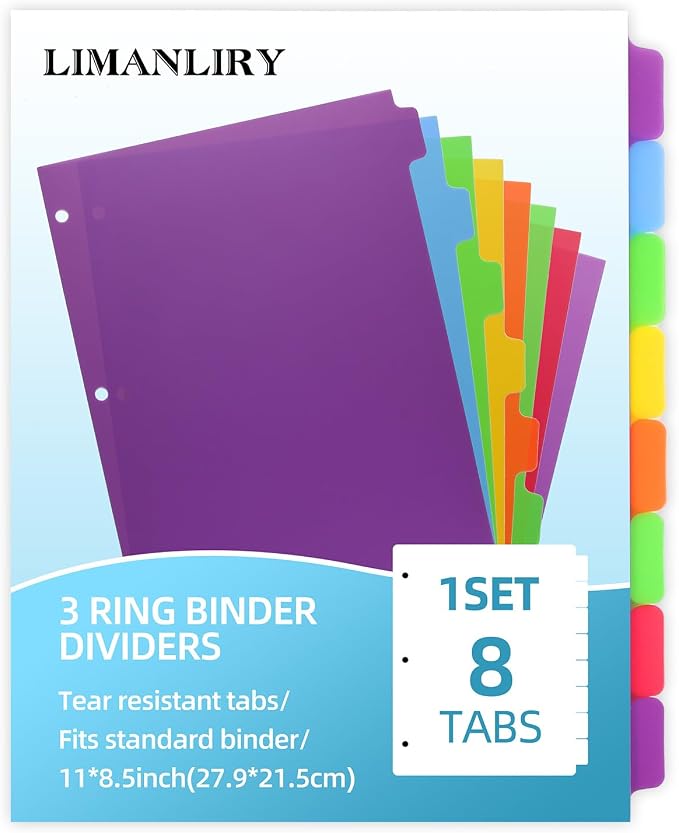 3 Set Plastic Binder Dividers by LIMANLIRY