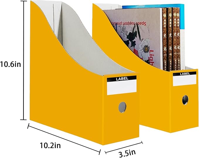 Limitliho 12 Pack Yellow Cardboard Magazine Holder, Sturdy Book Bins - Image 3