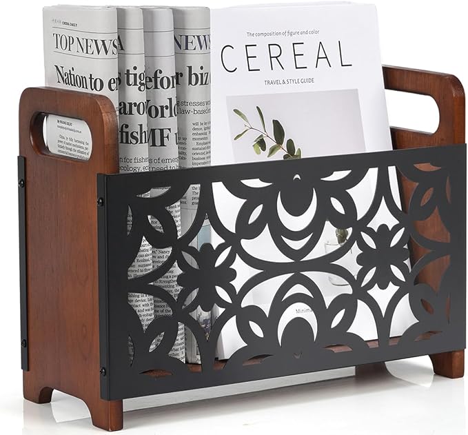 Magazine Holder, Wood Magazine Rack Floor, Rustic Magazine File Holder Organizer by QILICHZ