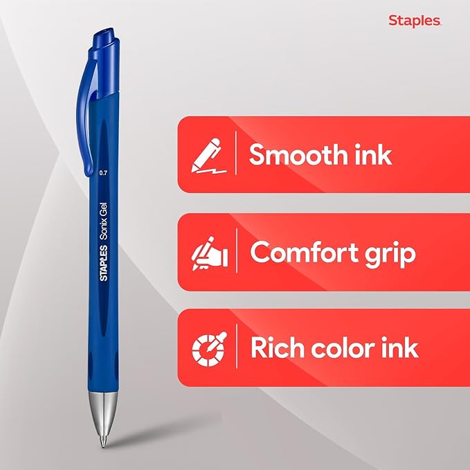 STAPLES Retractable Gel Pens, Medium Point 0.7mm, 12 Pack – Sonix - Image 3