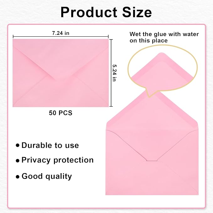50 Pack A7 Envelopes, 5.24 x 7.24 in Envelopes - Image 3