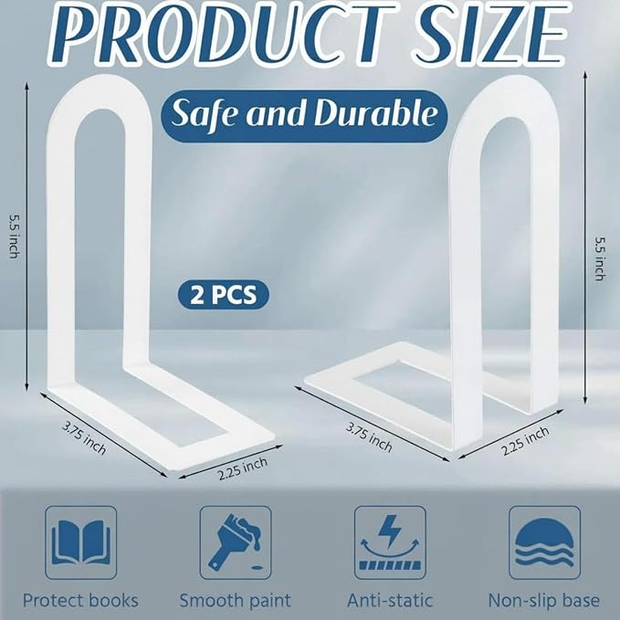 Chunful 2 Pcs White Modern Metal Book Ends - Image 3