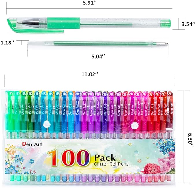 Aen Art Glitter Gel Pens, 100 Color Glitter Pen Set - Image 8