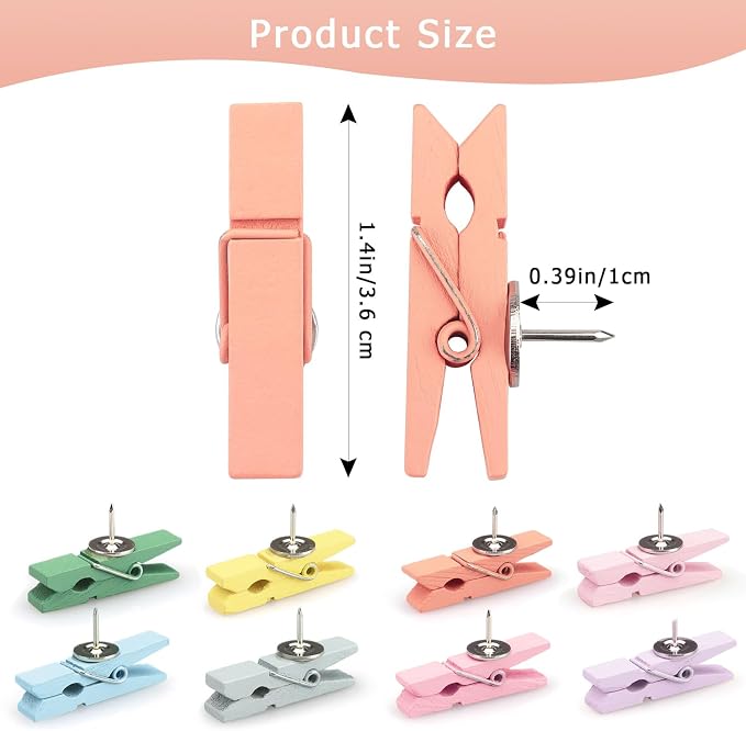 50 PCS Wooden Clips Push Pins Tacks - Image 2