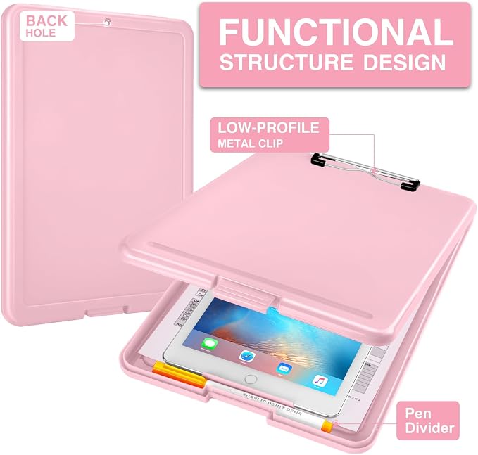 Sooez Clipboard with Storage, Plastic Storage Clipboards with Low Profile Clip - Image 2