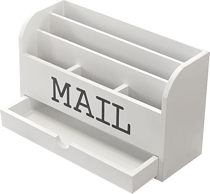 Cregugua White Desk Organizer Wooden Mail Storage box - Image 3