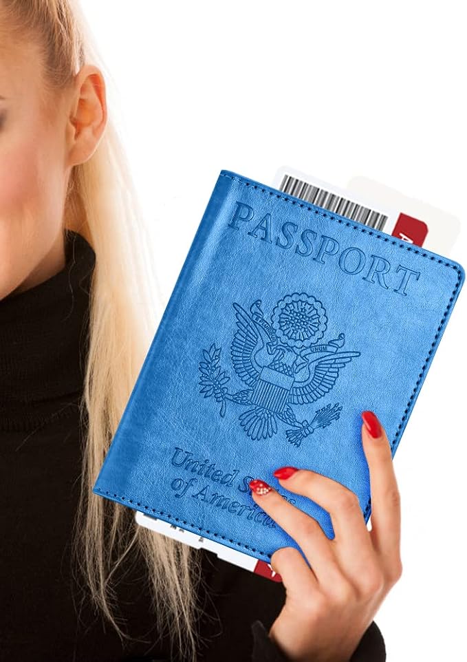 Eoehro Unisex-Adult Passport and Vaccine Card Holder Combo, Sky Blue, Faux - Image 6