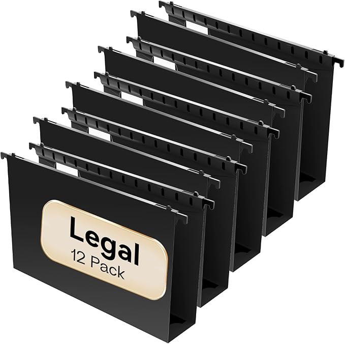 Plastic Extra Capacity Legal Size Hanging File Folders, 12 Pack Reinforced by NORDUN