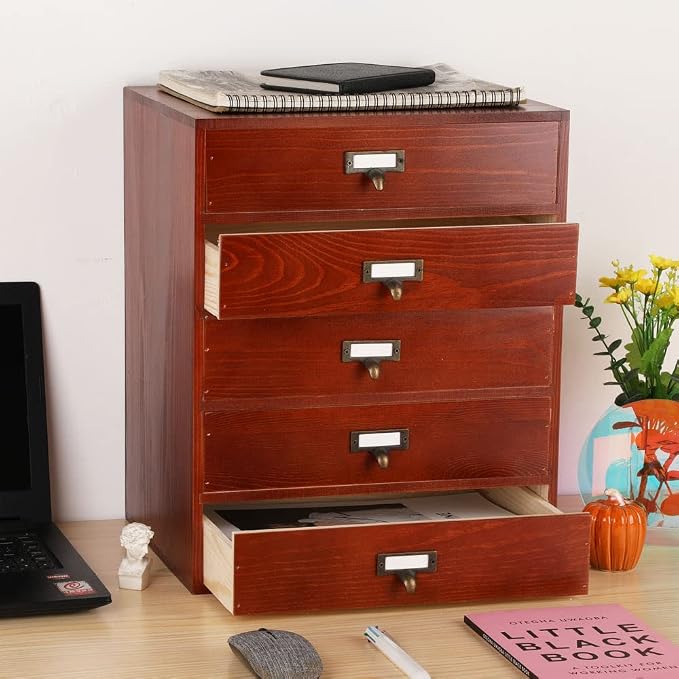 GoooodGIFT Large Wooden Drawer Rustic Desk Organizers and Accessories Wooden - Image 2