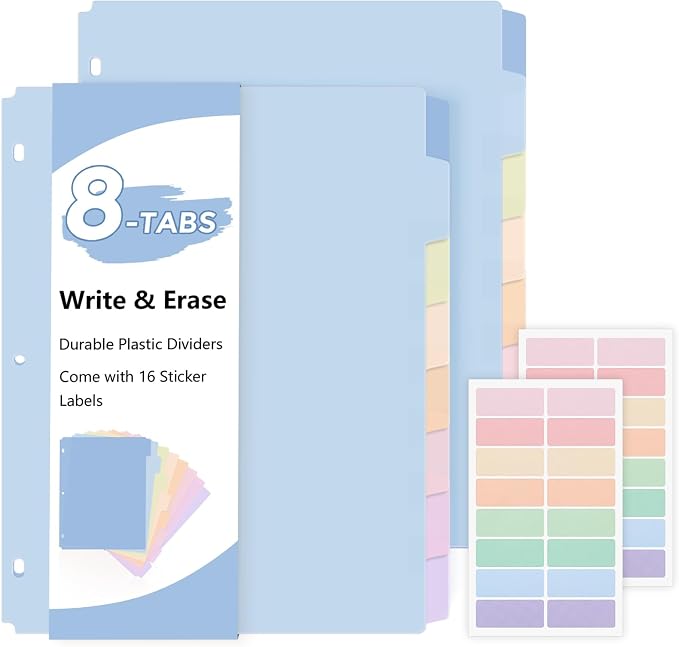 SKYDUE Durable Plastic 8-Tab Dividers, Big Tab Dividers by SKYDUE